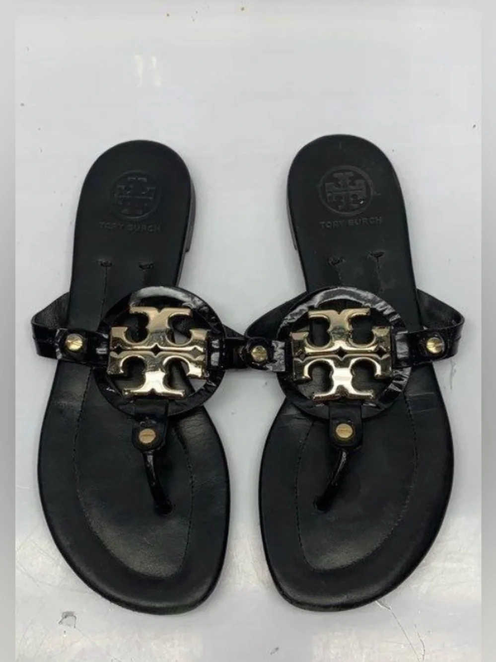 Tory Burch Black Patent Miller Thong Sandals Sz 6.5